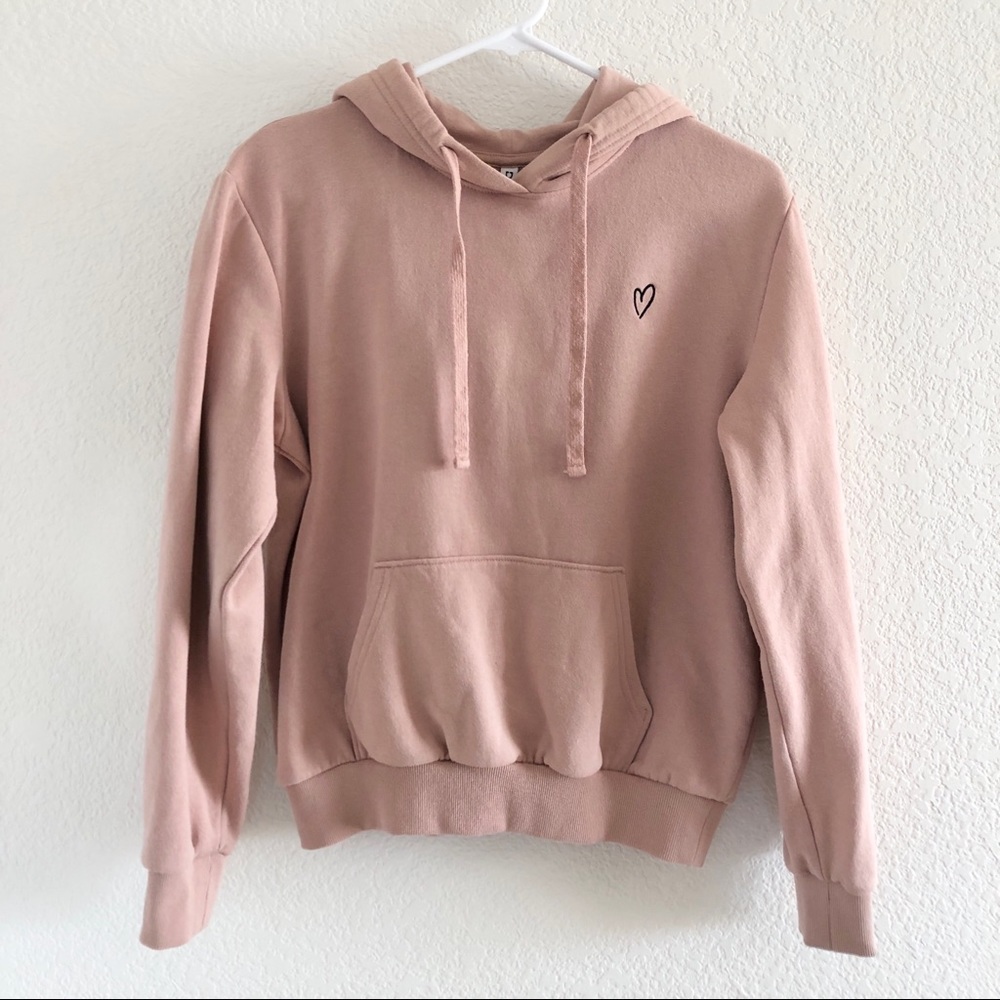 Divided H&M Pink Heart Oversized Hoodie Sz XS